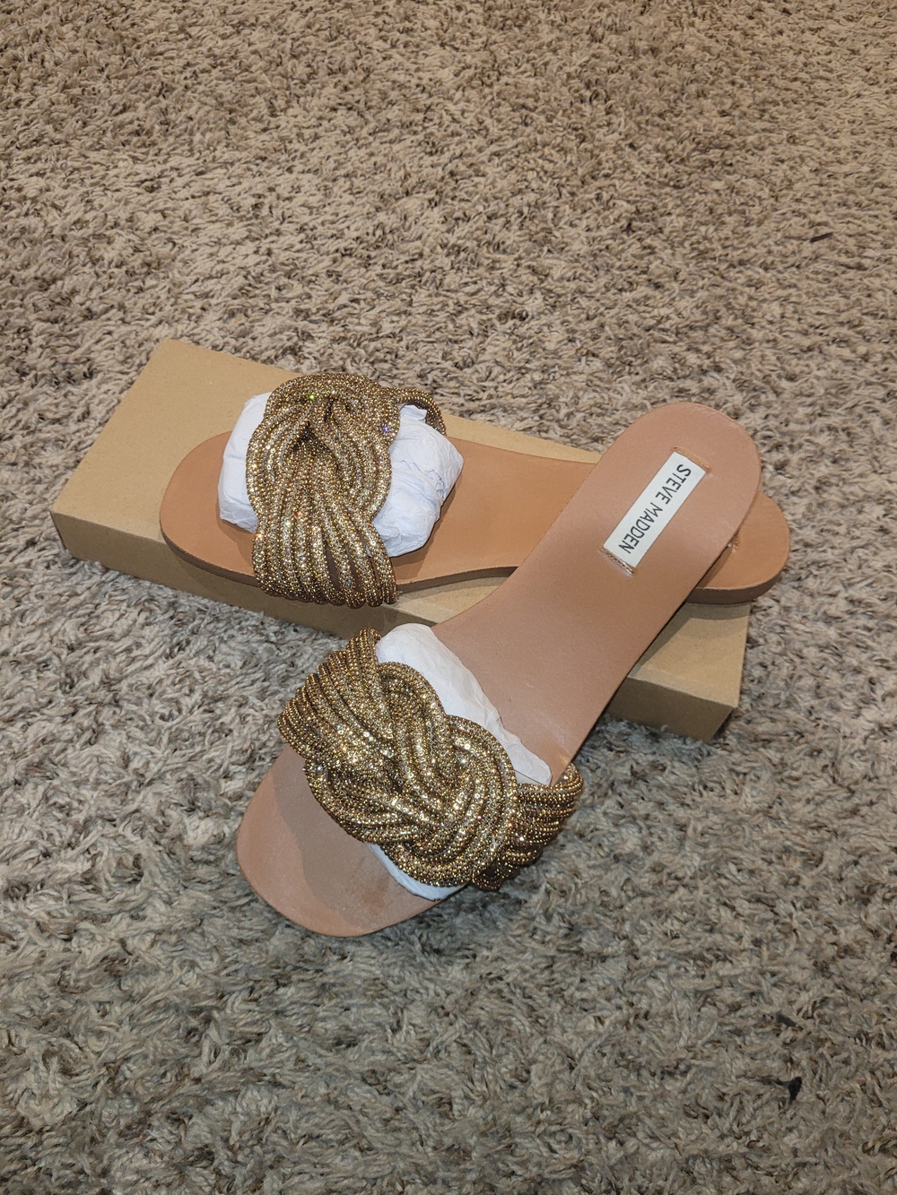 Steve Madden Gold Braided Slide Sandals - Women's.